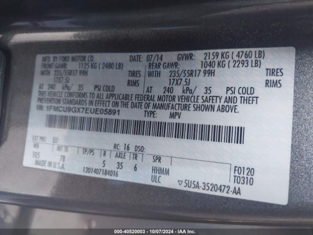 1FMCU9GX7EUE05891 Ford ESCAPE SE