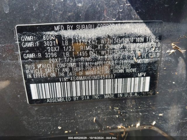 4S4WMAHD0M3454387 Subaru Ascent Premium