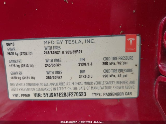 2018 TESLA MODEL S 5YJSA1E28JF270523 Photo 8