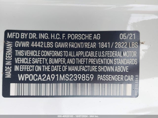 2021 PORSCHE 911 WP0CA2A91MS239859 Photo 8