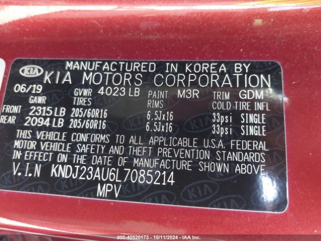 KNDJ23AU6L7085214 KIA SOUL LX