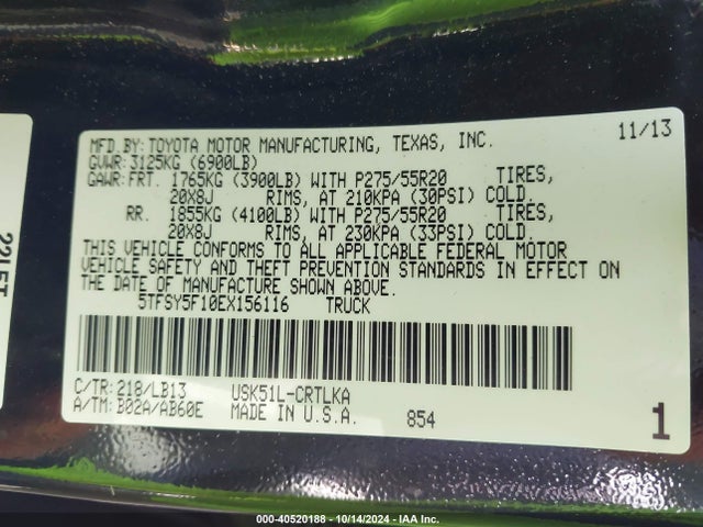 5TFSY5F10EX156116 Toyota Tundra Limited 5.7l V8