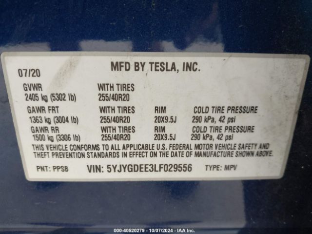 5YJYGDEE3LF029556 Tesla Model Y Long Range Dual Motor All-wheel Drive