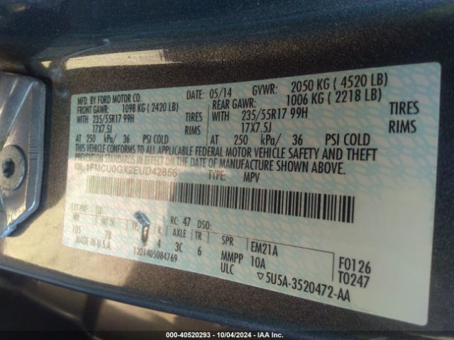1FMCU0GX2EUD42856 Ford ESCAPE SE