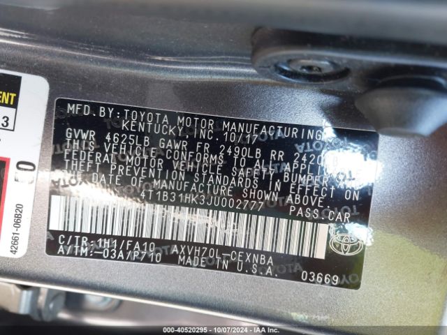 4T1B31HK3JU002777 Toyota Camry Hybrid Le