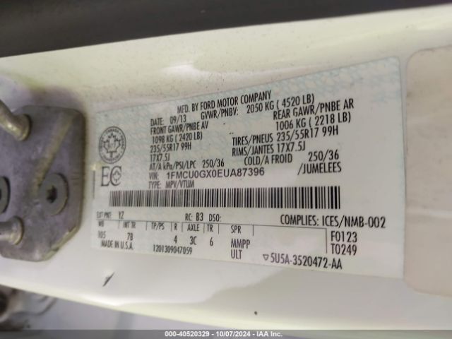 1FMCU0GX0EUA87396 Ford ESCAPE SE