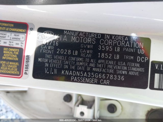 KNADN5A35G6678336 KIA RIO EX