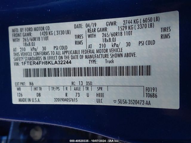 1FTER4FH8KLA32244 Ford Ranger Lariat