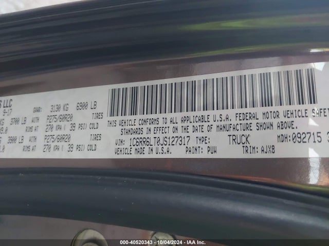 1C6RR6LT0JS127317 RAM 1500 Lone Star Silver  4x2 5'7 Box