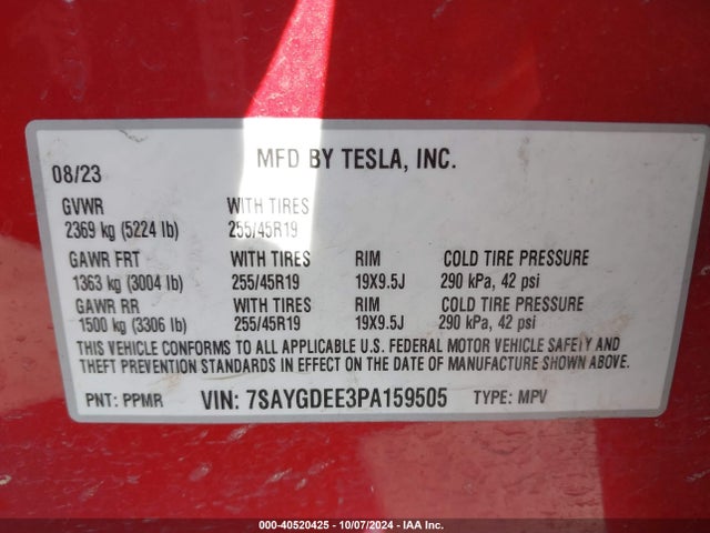 2023 TESLA MODEL Y 7SAYGDEE3PA159505 Photo 8