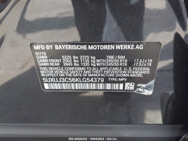 5UXUJ3C56KLG54379 BMW X4 Xdrive30i