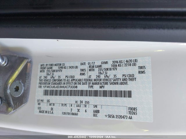 Ford Escape Titanium 2017 1FMCU0JD3HUC73338 Image 9