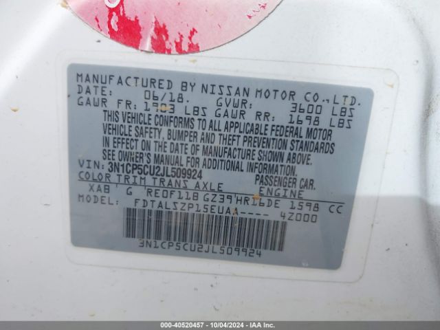 3N1CP5CU2JL509924 Nissan KICKS SV