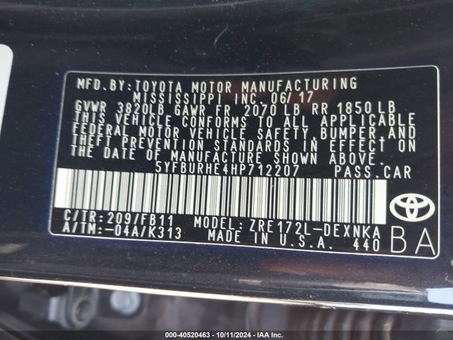 Toyota COROLLA LE 2017 5YFBURHE4HP712207 Image 9