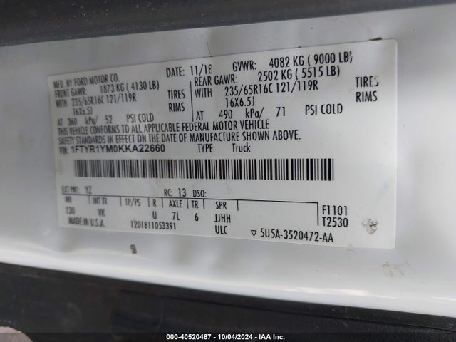 Ford Transit-250 2019 1FTYR1YM0KKA22660 Image 9