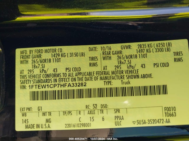 Ford F-150 Xlt 2017 1FTEW1CP7HFA33282 Image 9