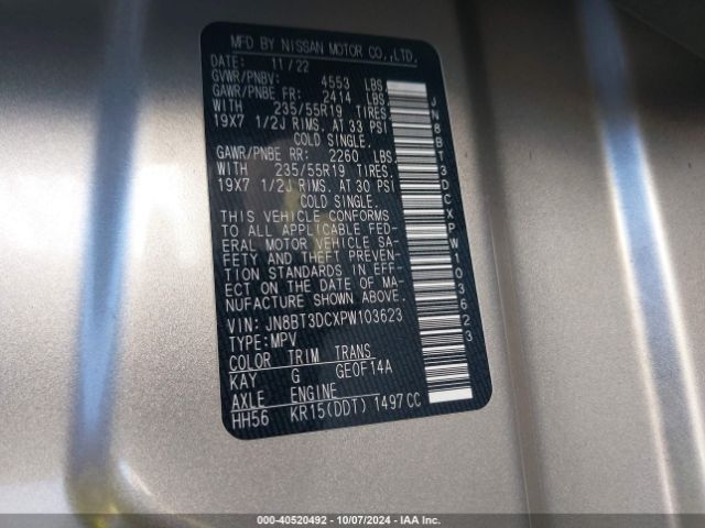 JN8BT3DCXPW103623 Nissan Rogue Platinum Fwd