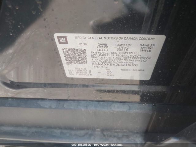 2GNAXKEV2L6210876 Chevrolet Equinox Fwd Lt 1.5l Turbo