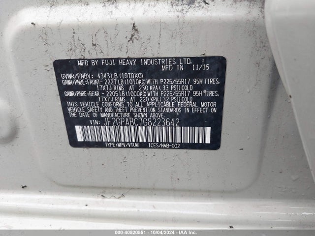 Subaru Crosstrek 2.0i Premium 2016 JF2GPABC7G8223642 Image 9