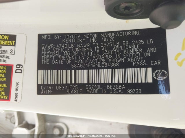 58AGZ1B19MU084368 Lexus Es 350 F Sport