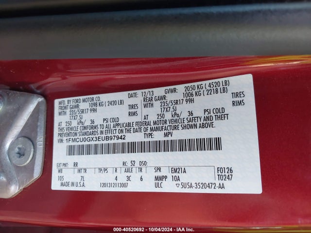 Ford ESCAPE SE 2014 1FMCU0GX3EUB97942 Image 9