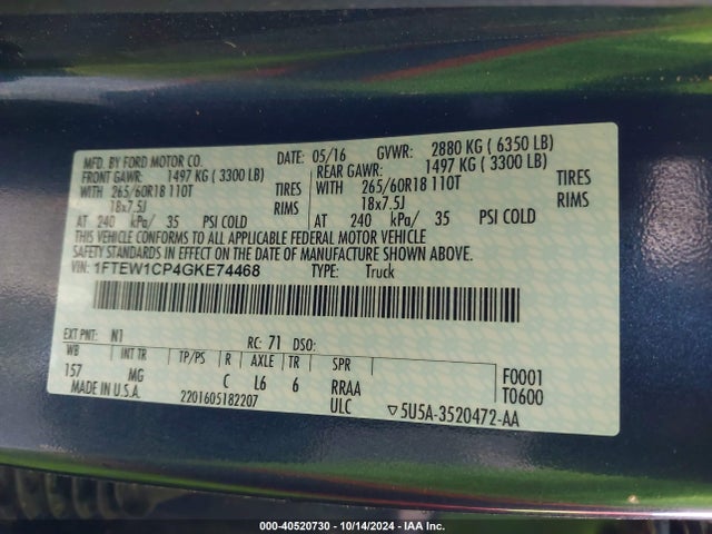 Ford F-150 Xlt 2016 1FTEW1CP4GKE74468 Image 9