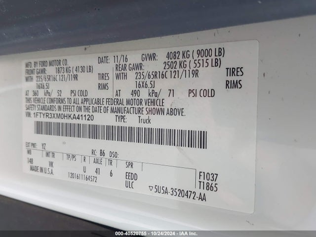 Ford Transit-250 2017 1FTYR3XM0HKA41120 Image 9