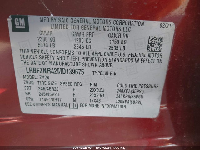 LRBFZNR42MD139675 Buick Envision Fwd Essence