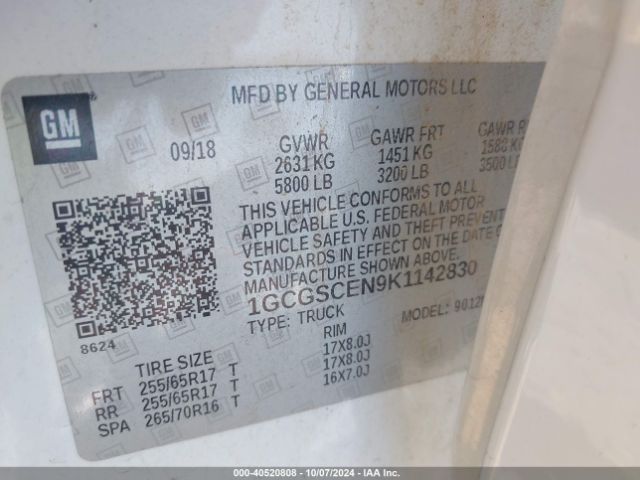 1GCGSCEN9K1142830 Chevrolet Colorado Lt