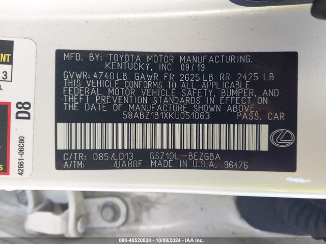 Lexus ES 350 2019 58ABZ1B1XKU051063 Image 9