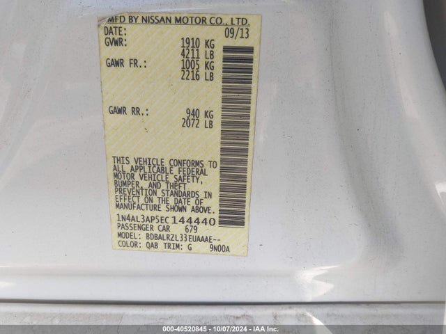 Nissan Altima 2.5 S 2014 1N4AL3AP5EC144440 Image 9