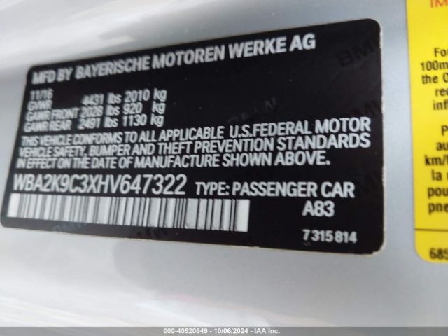 WBA2K9C3XHV647322 BMW 230I