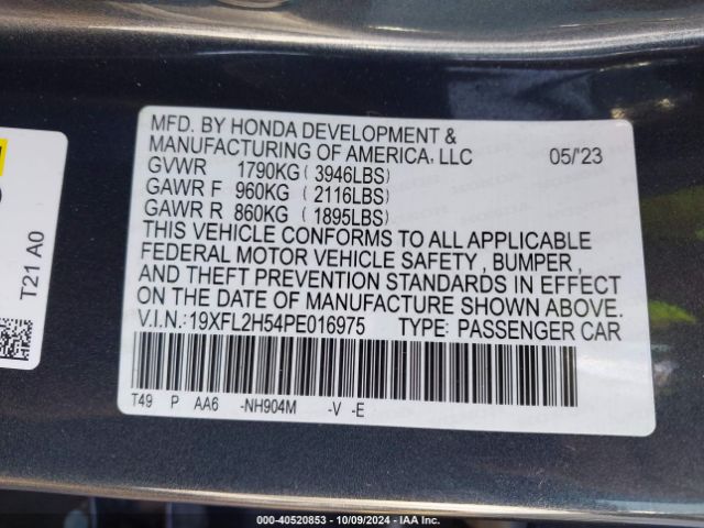 19XFL2H54PE016975 Honda Civic Lx