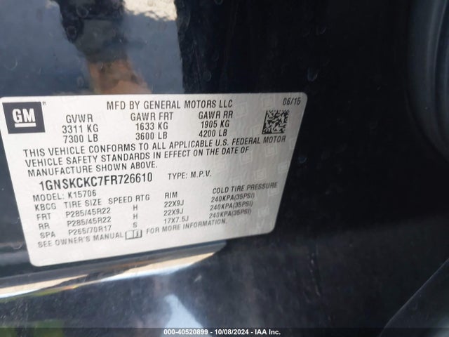 1GNSKCKC7FR726610 Chevrolet Tahoe Ltz