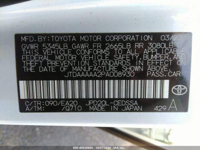 JTDAAAAA2PA008930 Toyota Mirai Xle