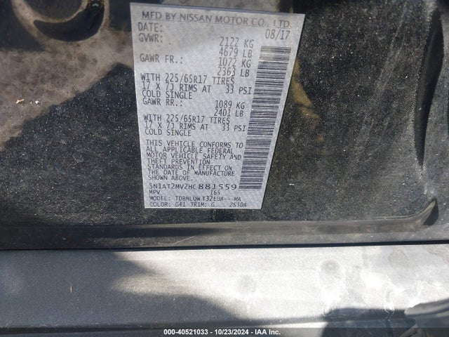 Nissan ROGUE SV 2017 5N1AT2MV2HC881559 Image 9