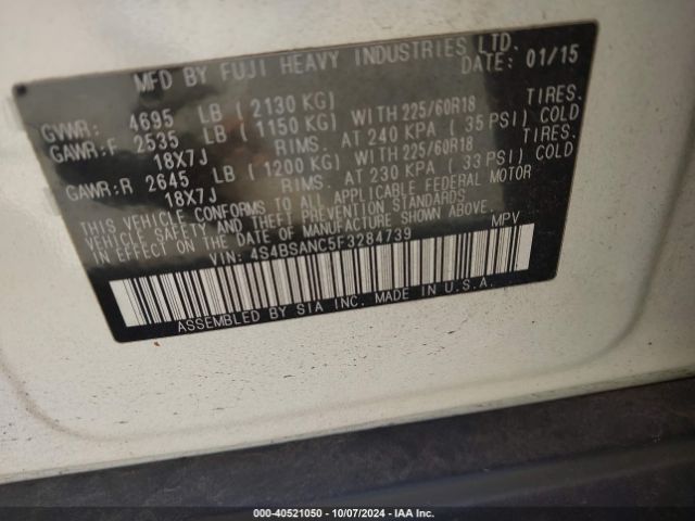 4S4BSANC5F3284739 Subaru Outback 2.5i Limited