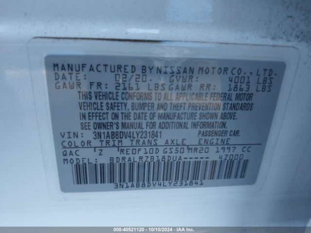 3N1AB8DV4LY231841 Nissan Sentra Sr Xtronic Cvt