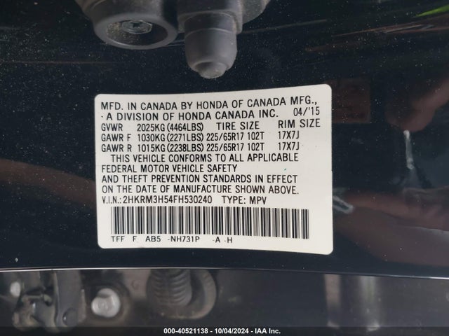 Honda CR-V EX 2015 2HKRM3H54FH530240 Image 9