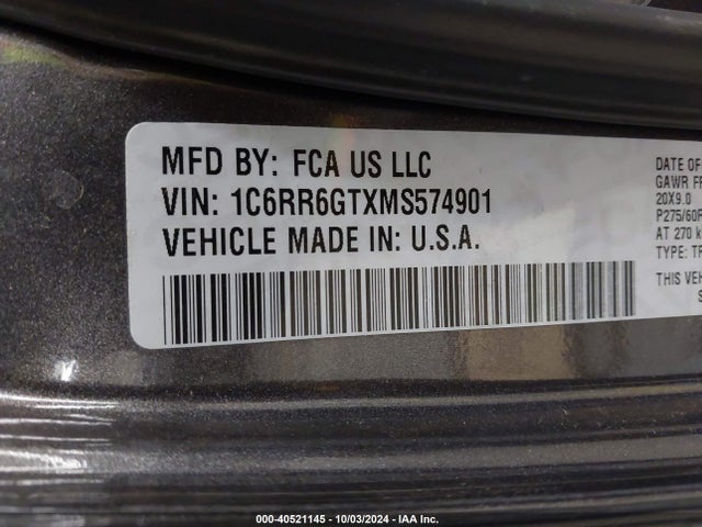 1C6RR6GTXMS574901 RAM 1500 Classic Warlock  4x2 6'4 Box