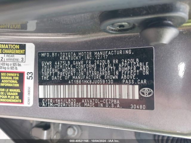 4T1B61HK8JU059130 Toyota CAMRY XSE