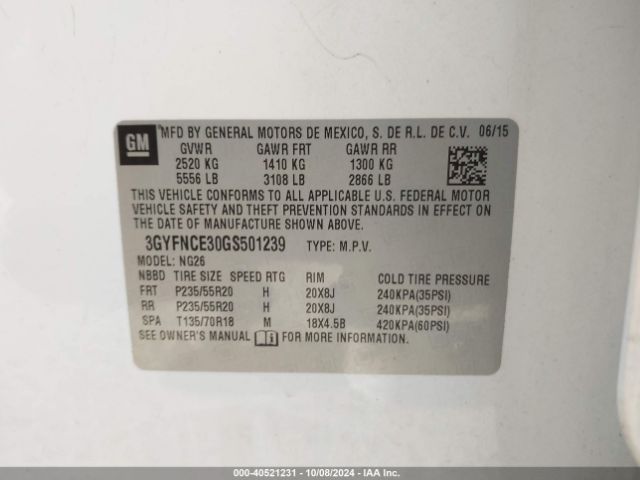 3GYFNCE30GS501239 Cadillac Srx Performance Collection