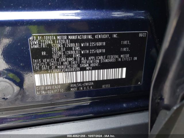 4T3D6RFV5NU088599 Toyota Rav4 Hybrid Limited