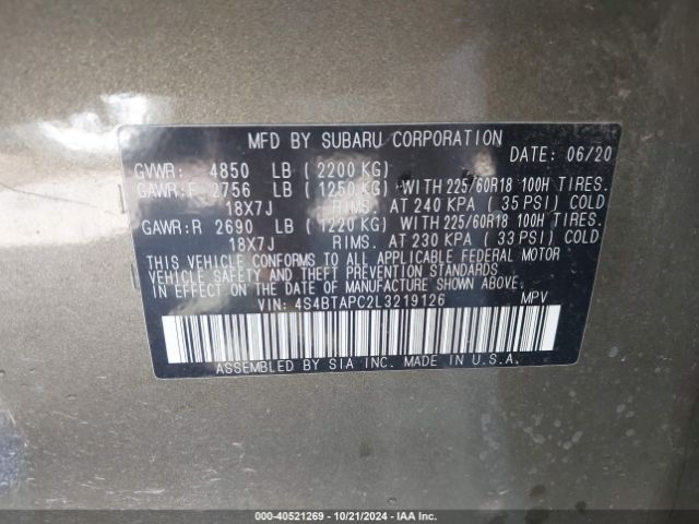 4S4BTAPC2L3219126 Subaru Outback Touring