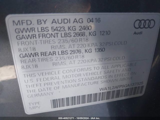 WA1L2AFP9GA137325 Audi Q5 2.0t Premium