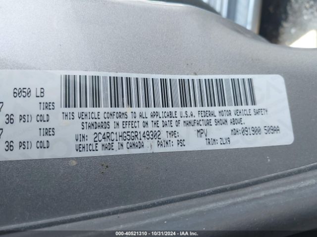 2C4RC1HG5GR149302 Chrysler Town & Country S