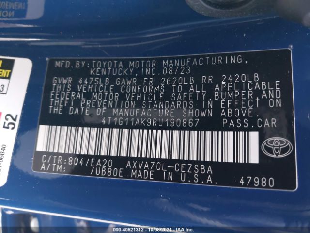 4T1G11AK9RU190867 Toyota CAMRY SE
