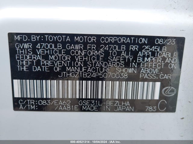 JTHGZ1B24P5070038 Lexus Is 350 F Sport