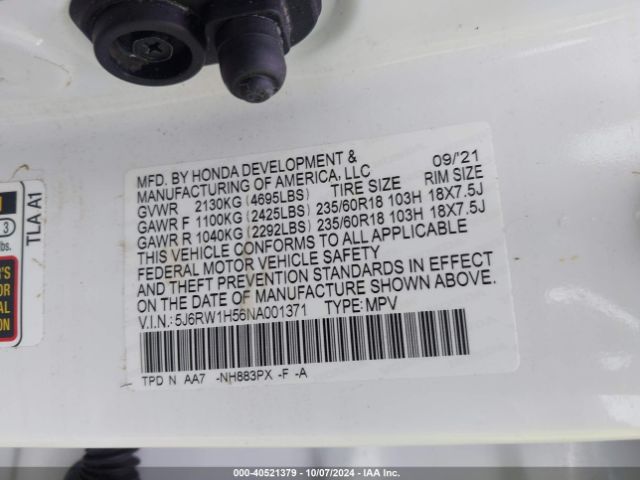 5J6RW1H56NA001371 Honda Cr-v 2wd Ex