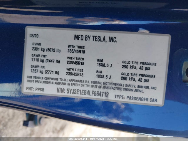 2020 TESLA MODEL 3 5YJ3E1EB4LF664712 Photo 8